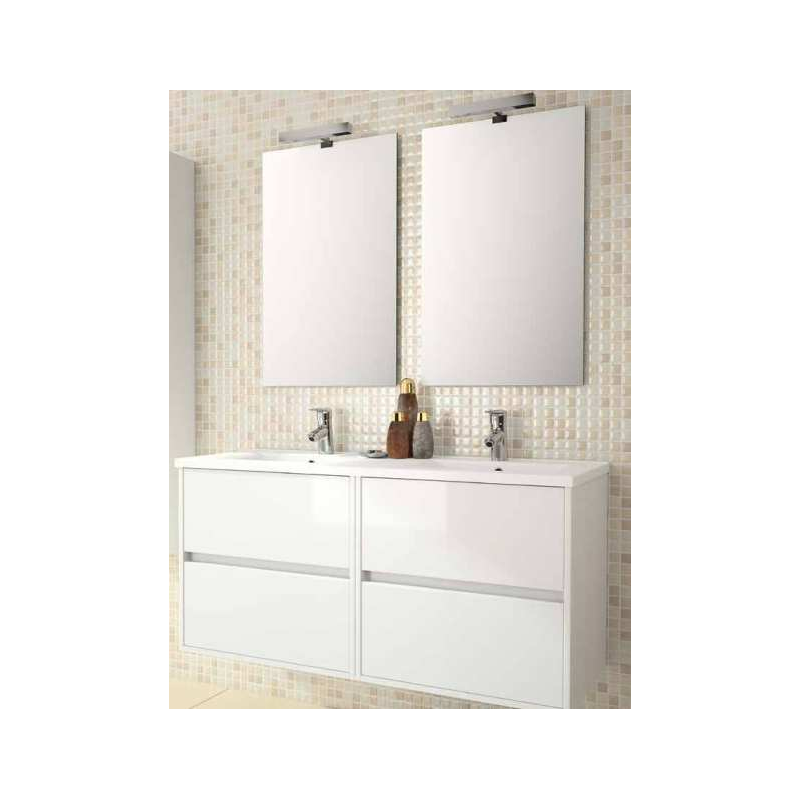 MEUBLE SALGAR 120CM + DBLE VASQUE PORCELAINE + MIROIR + HALOG BLANC MEUBLE SALGAR 120CM + DBLE VASQUE PORCELAINE + MIROIR + HALOG BLANC