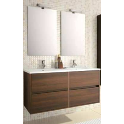 MEUBLE SALGAR 120CM + DBLE VASQUE PORCELAINE + MIROIR + HALOG MARRON