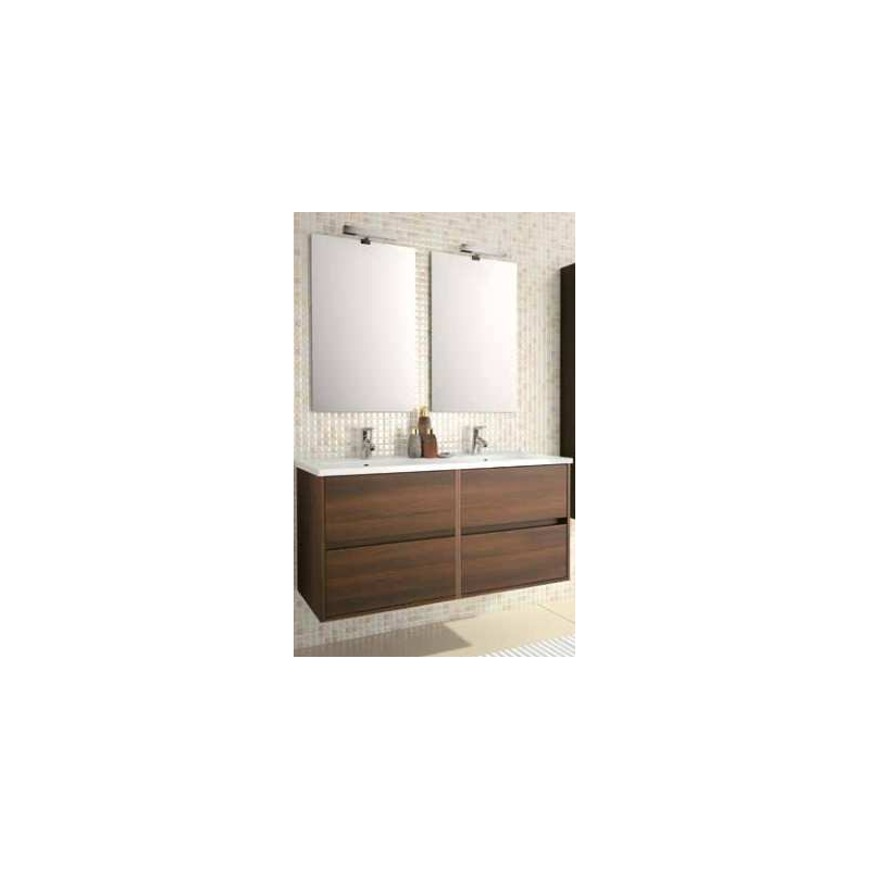 MEUBLE SALGAR 120CM + DBLE VASQUE PORCELAINE + MIROIR + HALOG MARRON MEUBLE SALGAR 120CM + DBLE VASQUE PORCELAINE + MIROIR + HALOG MARRON